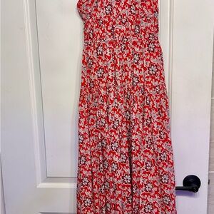 J. Crew Vibrant Red and White Floral Maxi Dress